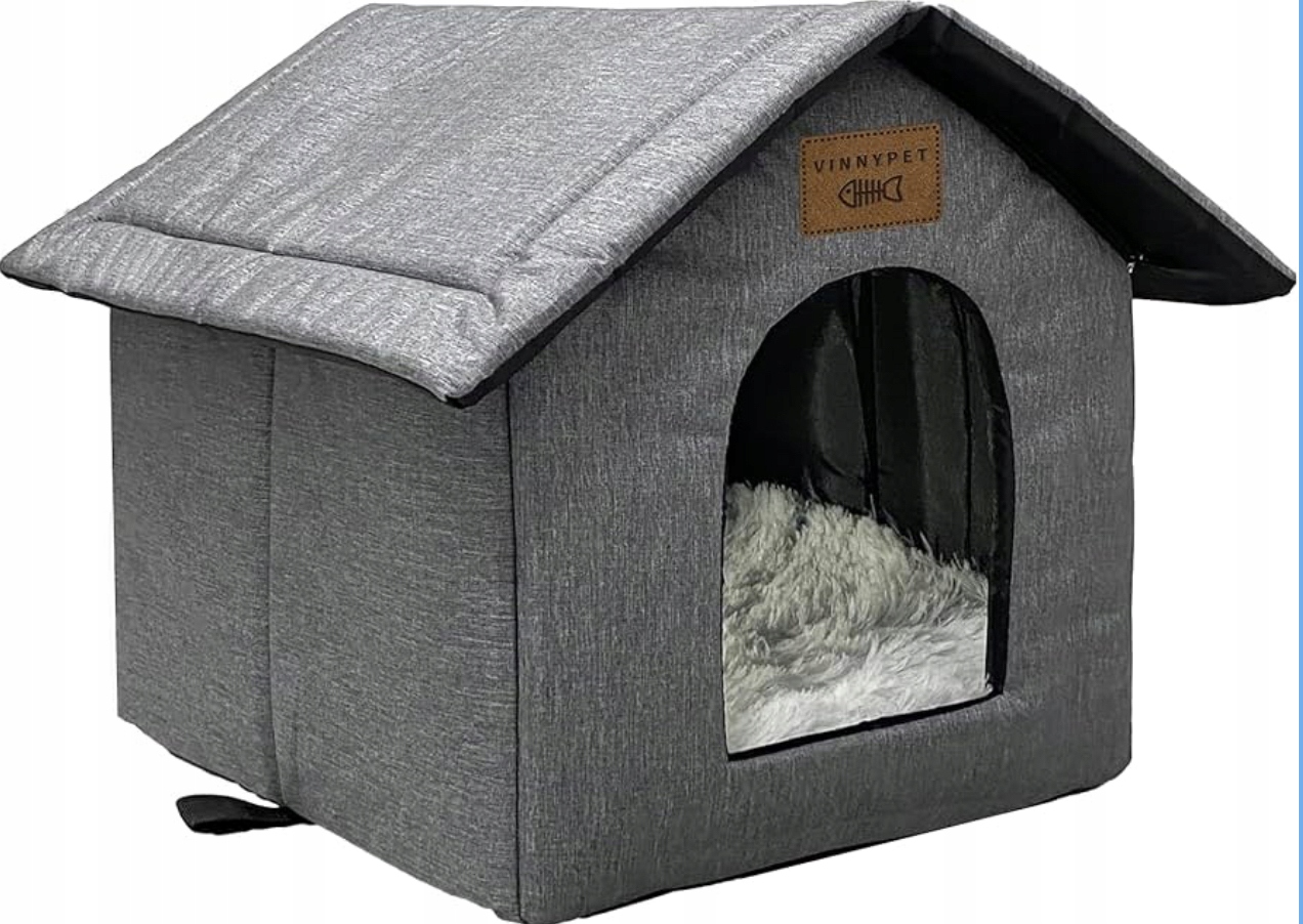 Domeček pro kočky psa velikost M 40 x 35 x 40 cm voděodolný, teplá šedá barva