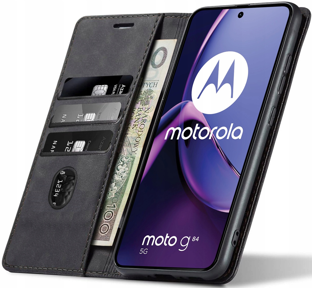 ETUI SKÓRZANE MAGNETYCZNE DO MOTOROLA MOTO G84 5G +SZKŁO