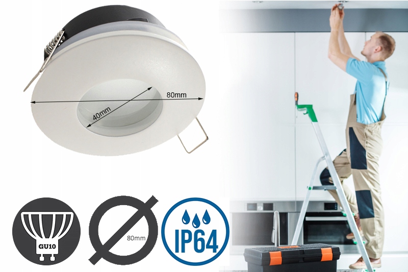 Oprawa HALOGENOWA STAŁA LED IP64 z gniazdem GU10 Liczba punktów światła 1