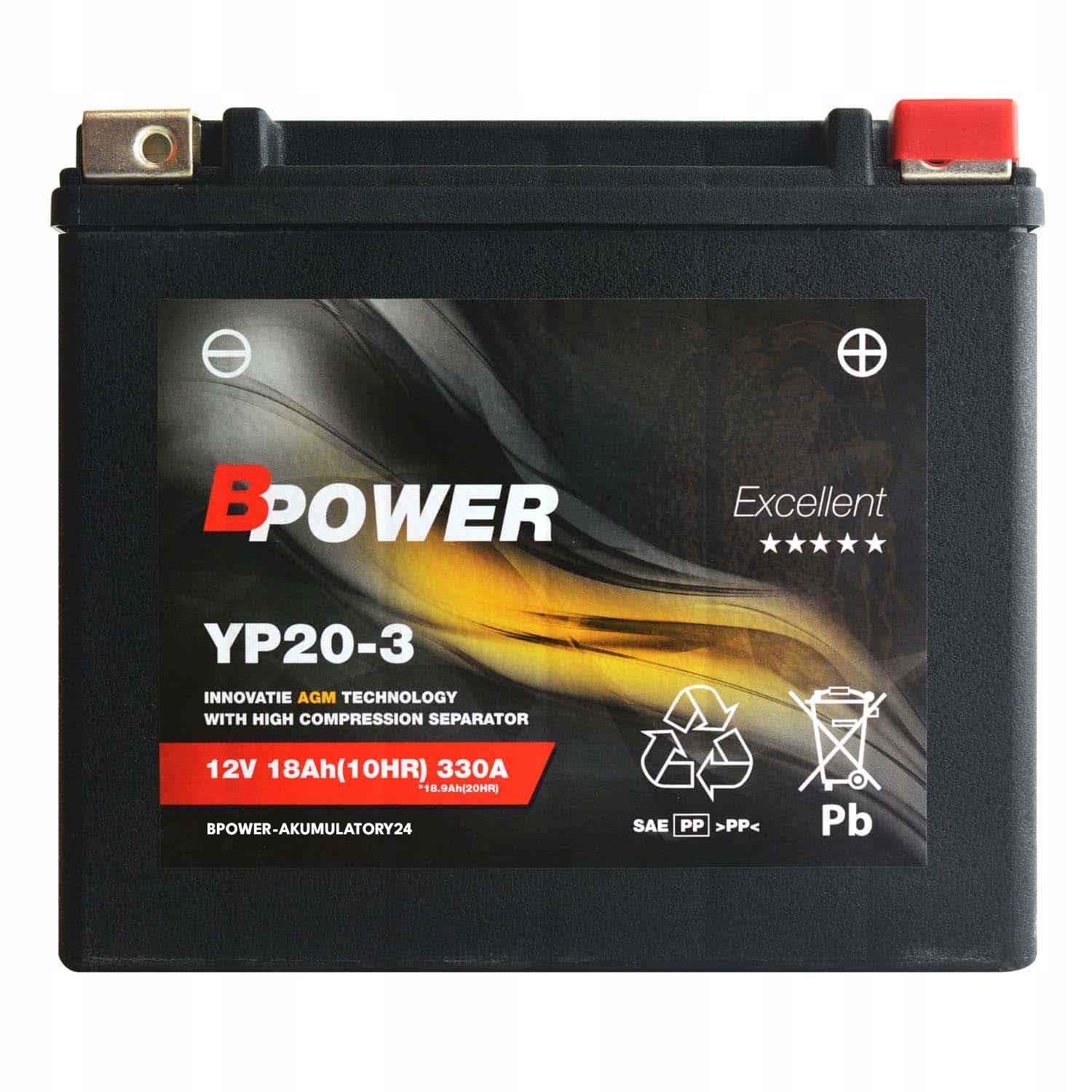 BPower Excellent Agm YP20-3 12V 18Ah 330A YTX20L-BS ETX20L-BS