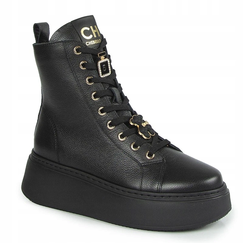 Chebello 4294 Černé Kožené Kotníkové Boty S Ozdobou 40