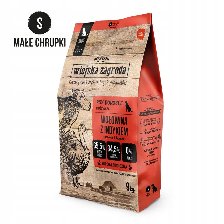 Wiejska Zagroda Karma sucha dla psa WOŁOWINA INDYK WARZYWA Małe rasy S 9 kg EAN (GTIN) 5905342291718