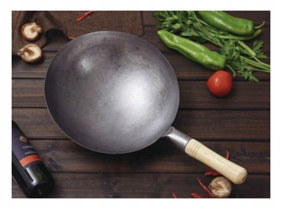 PATELNIA WOK 25 CM RĘCZNIE KUTA CHIŃSKA ZE STALI WĘGLOWEJ Marka inna
