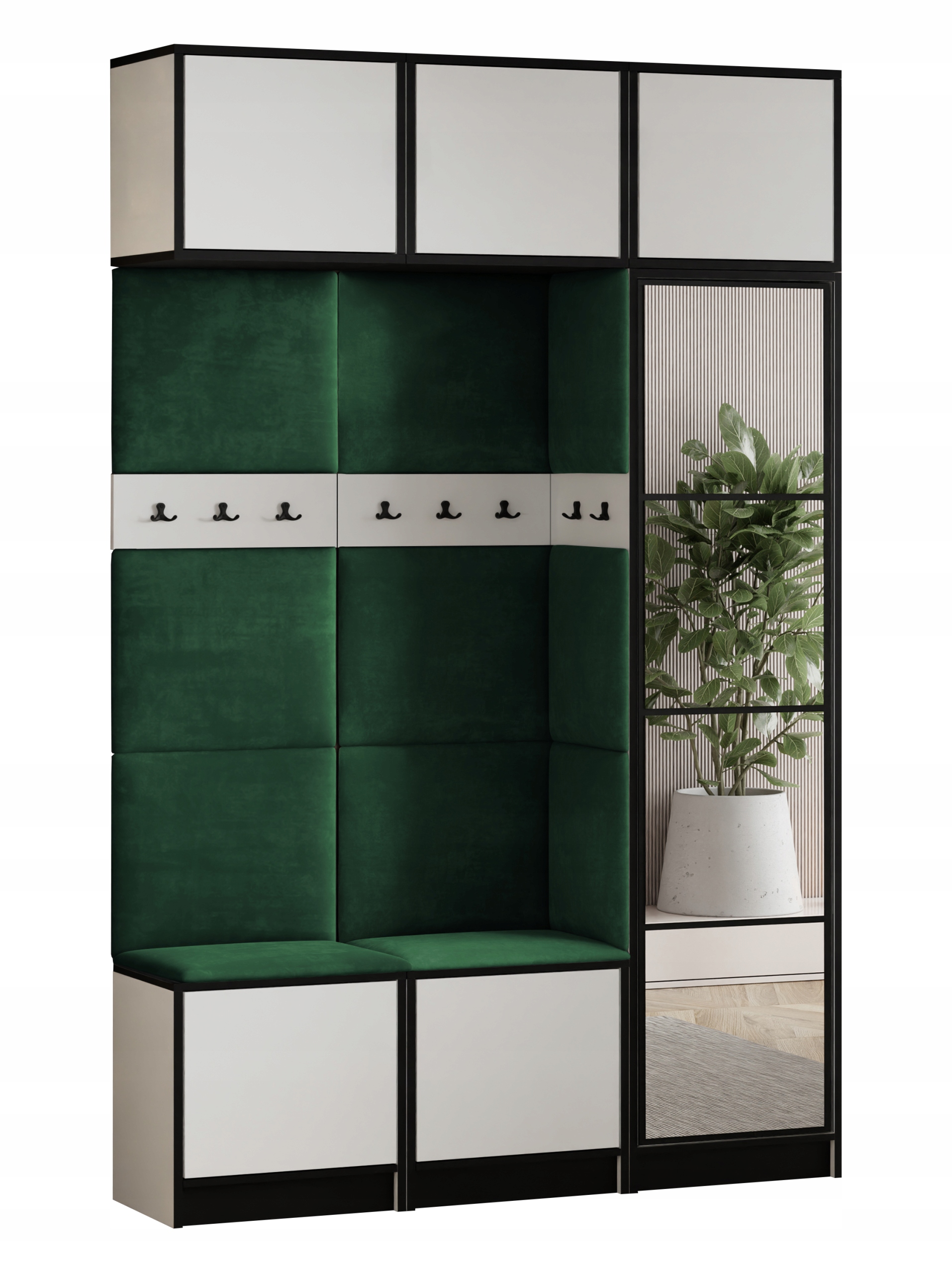 Šatní skříň s nástavcem Costa 20 bílá zelená tkanina na sedák