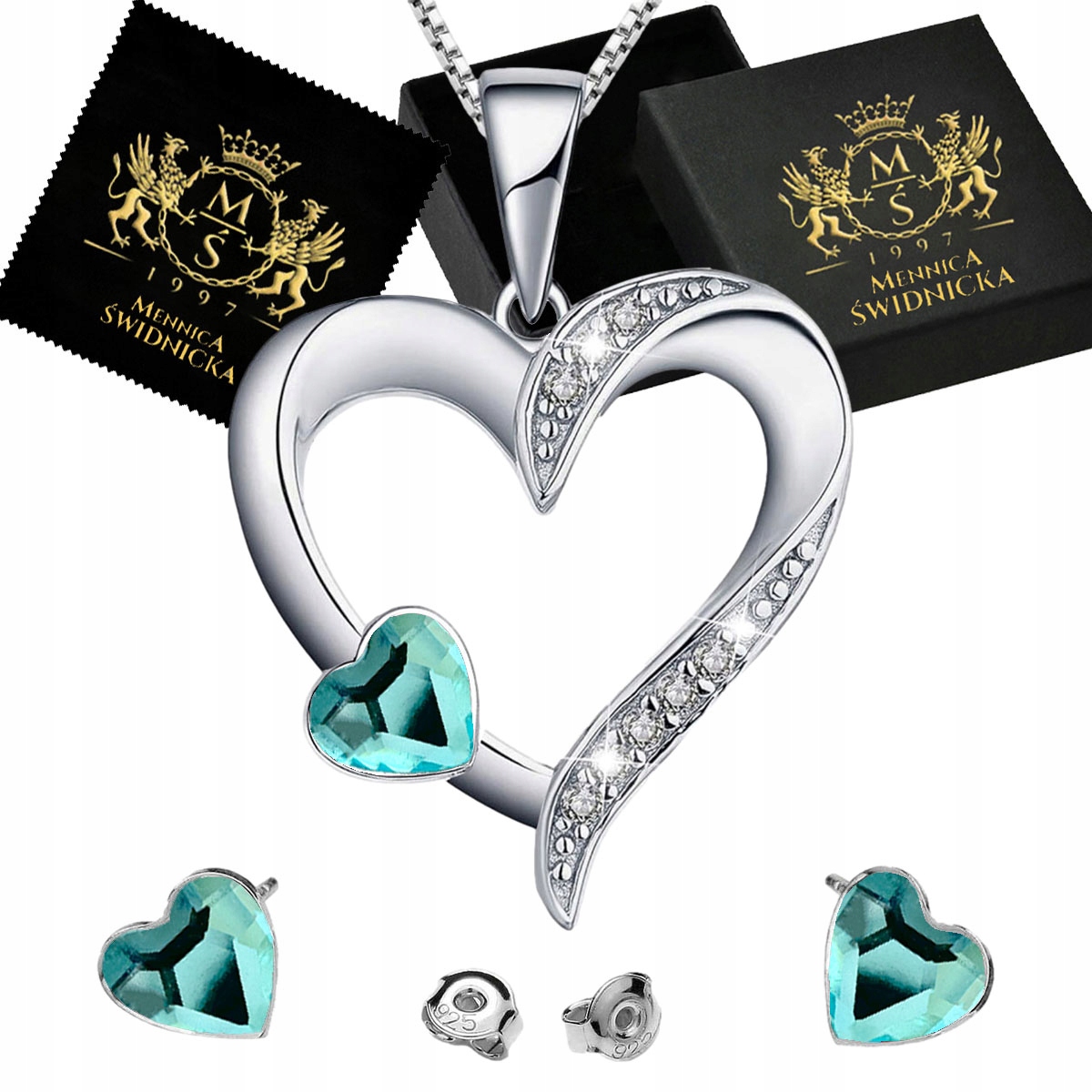 Sada stříbrných šperků Stříbro 925 Náušnice Náhrdelník Srdce jako Dárek