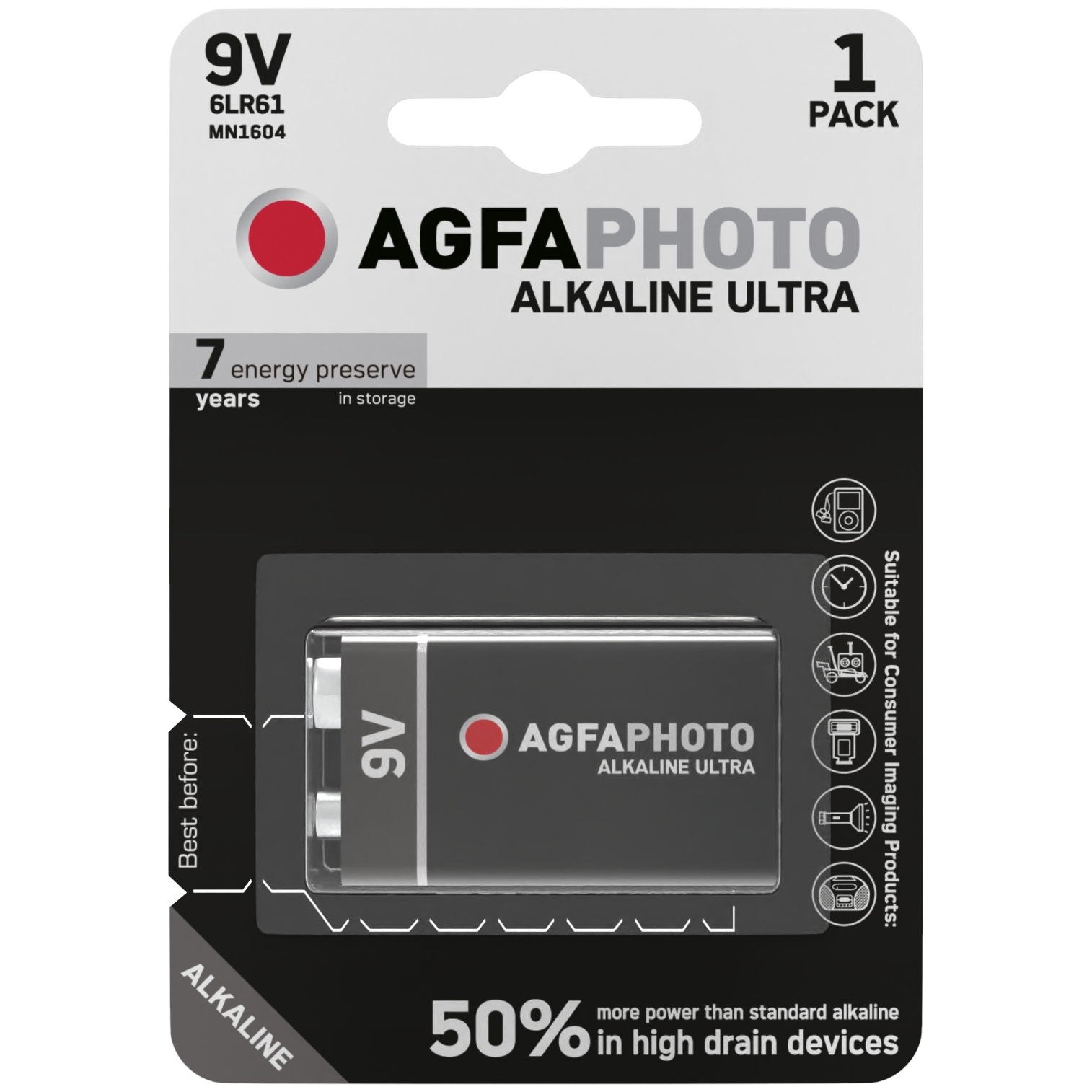 

1x Bateria Agfaphoto Ultra 9V 6LR61 Alkaliczna