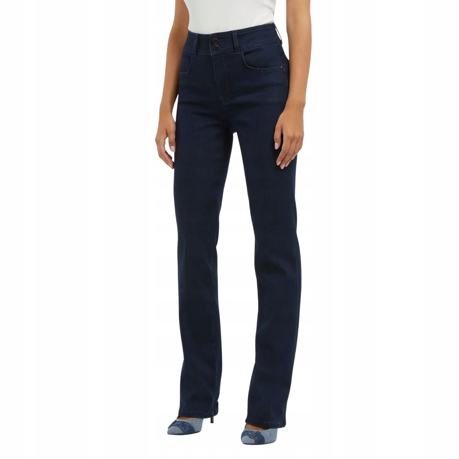 Kalhoty Guess Shape Up dámské džínové rovné s vysokým pasem tmavé W26 L32