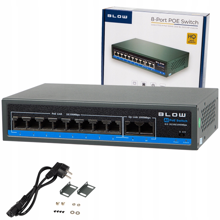 Switch Poe Pro Kamery 8xPOE 2xUpLINK 1Gb/s 120W Extend Mode 10 Portů