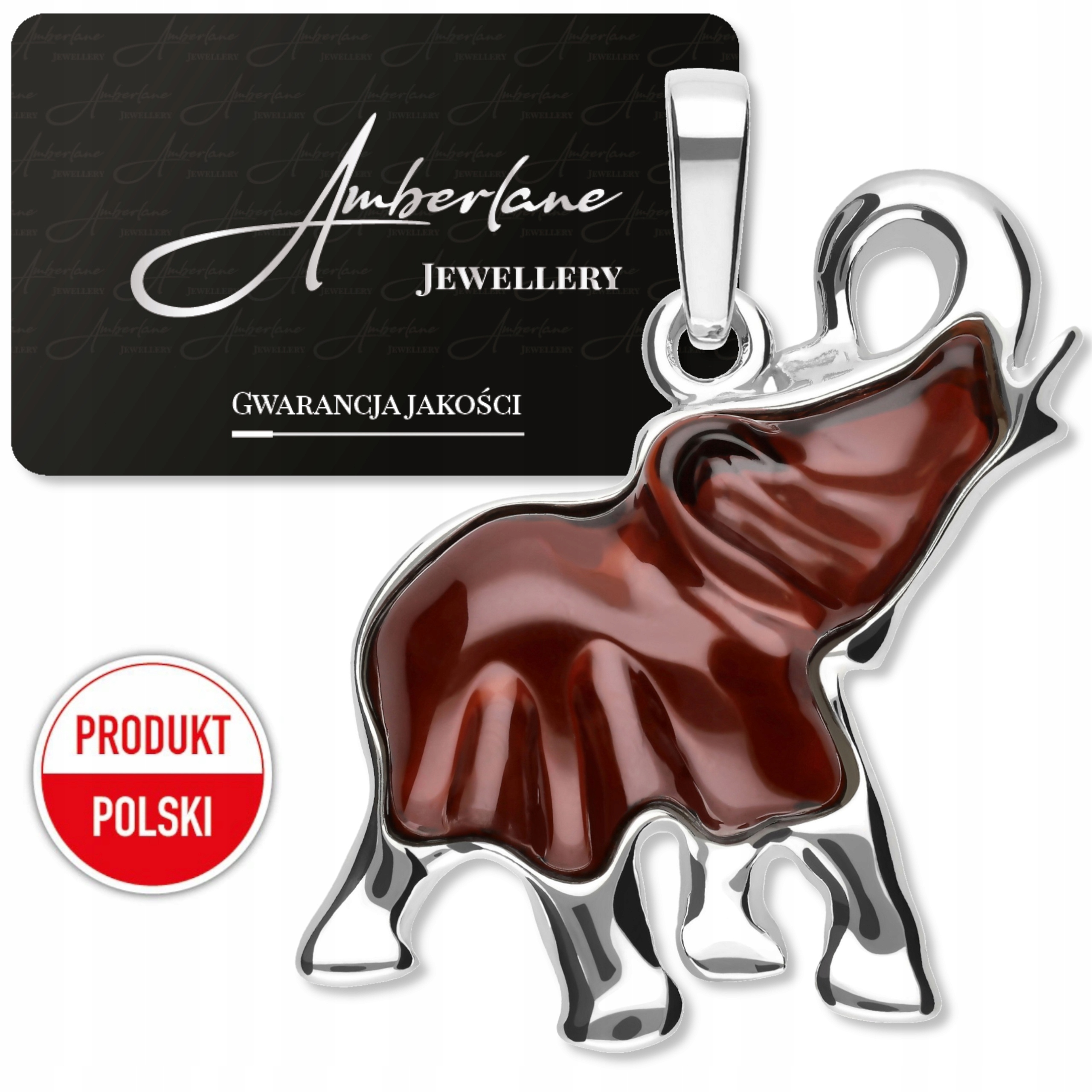 Stříbrný přívěsek s baltským jantarem – Slon pro štěstí. Záruka
