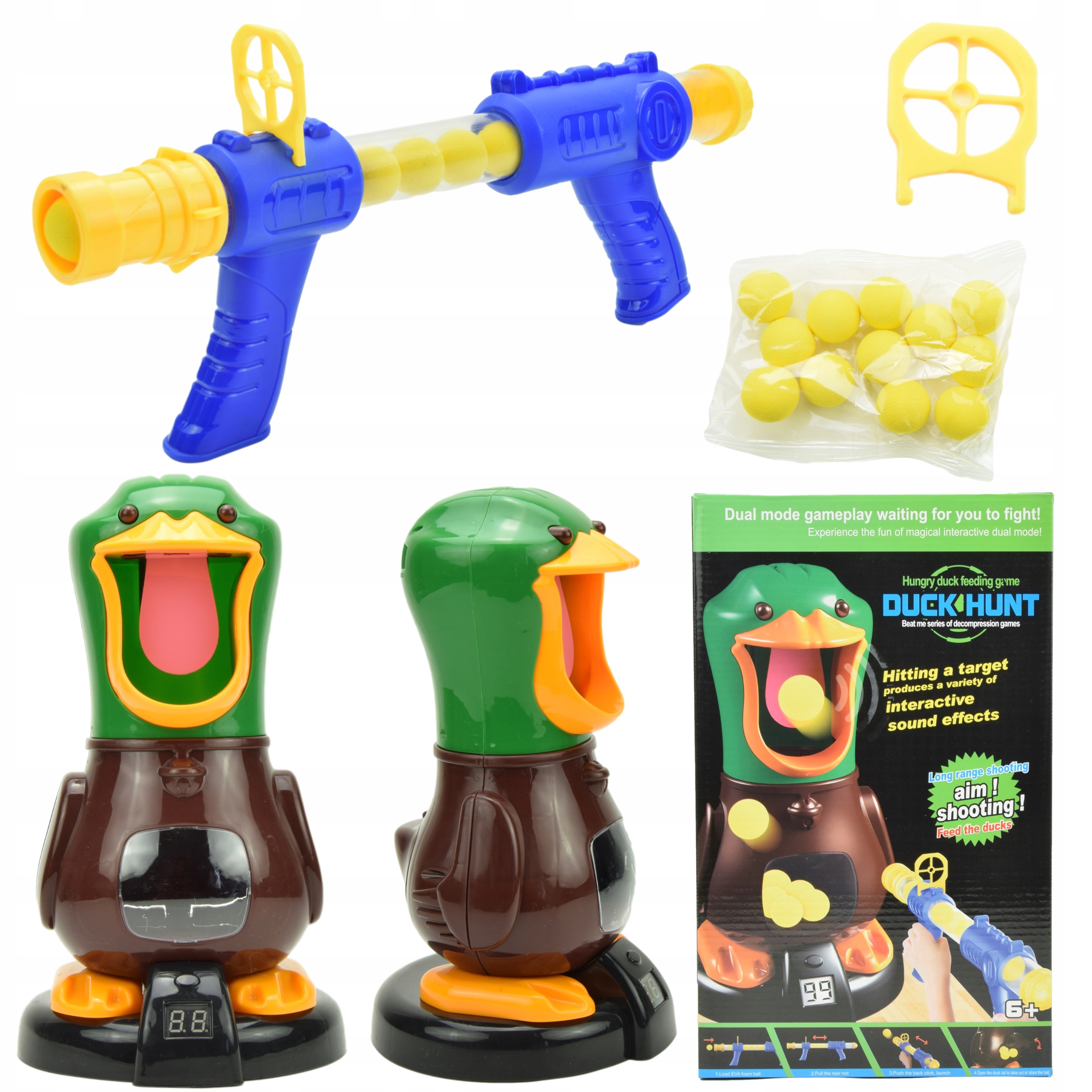 KACZKA GRA DLA DZIECI PISTOLET WYRZUTNIA KULKI CEL Z JEDNYM PISTOLETEM