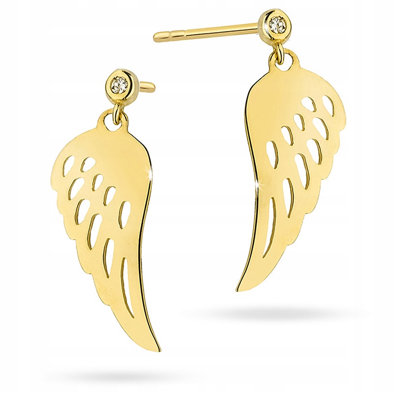 Zlaté Náušnice 585 Křídla s Briliantem 0,03 ct