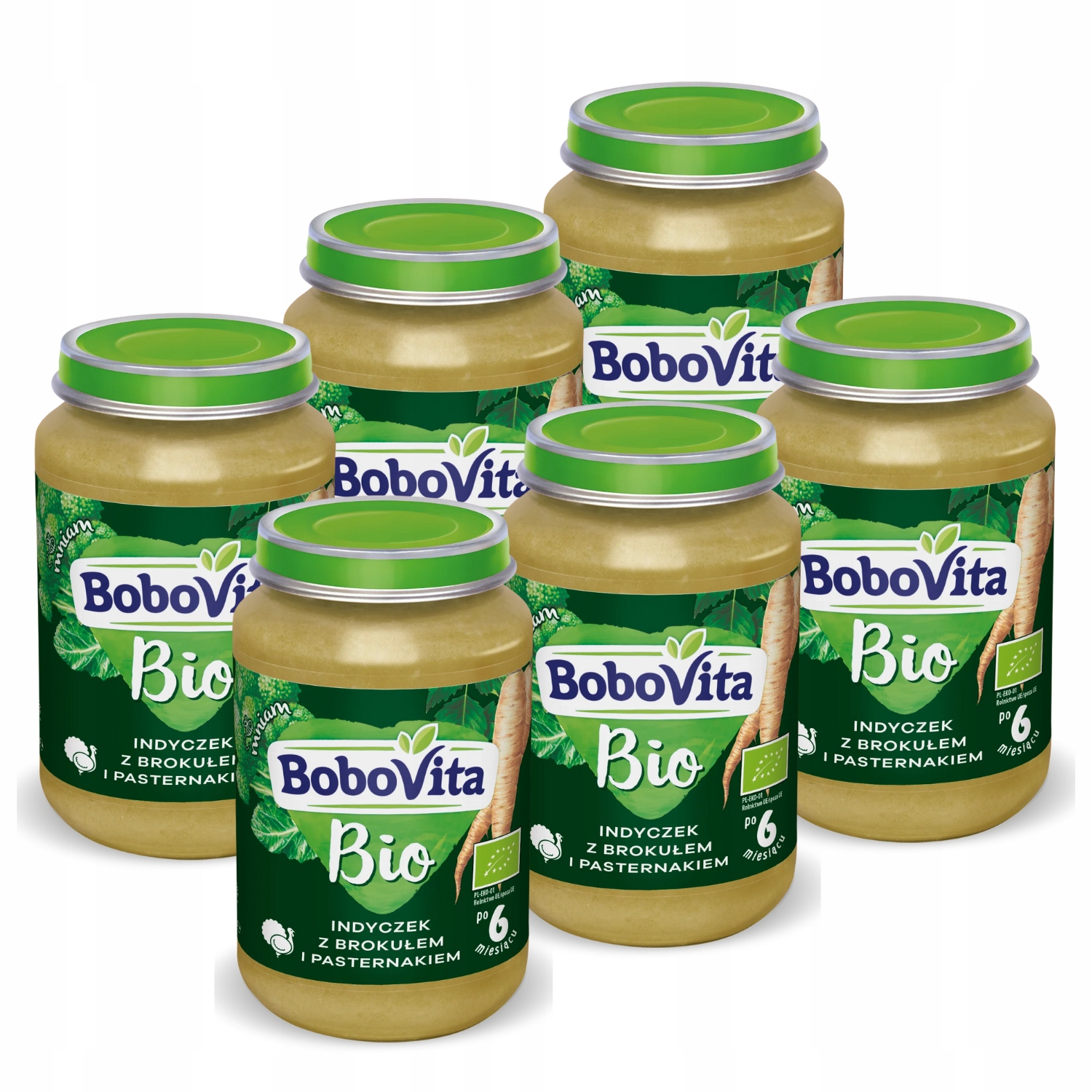BoboVita Bio indyk z brokułem i paster 6m+, 6x190g