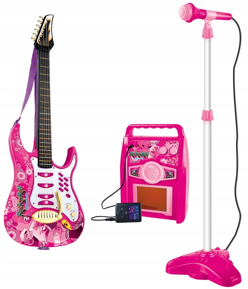 Gitara elektryczna ze wzmacniaczem i mikrofonem na statywie dla dzieci Wysokość produktu 72 cm