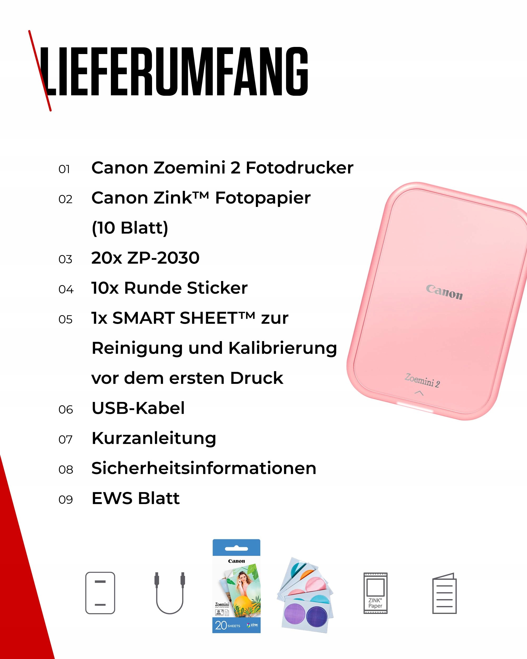 CANON Zoemini 2 Mobile Photo Printer Pink ZINK 30 Sheets — miniatura 7