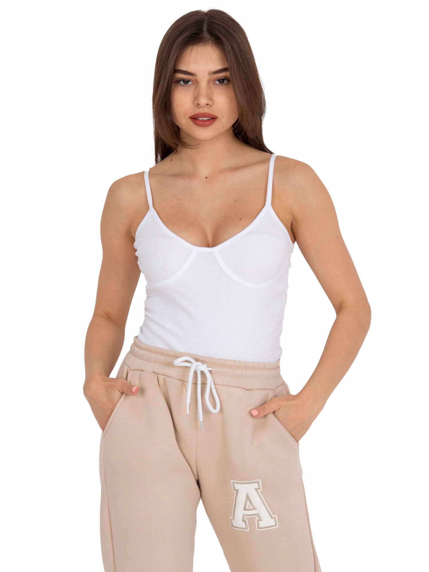 

Krótki Top Damski w prążek prążkowany bawełna - L