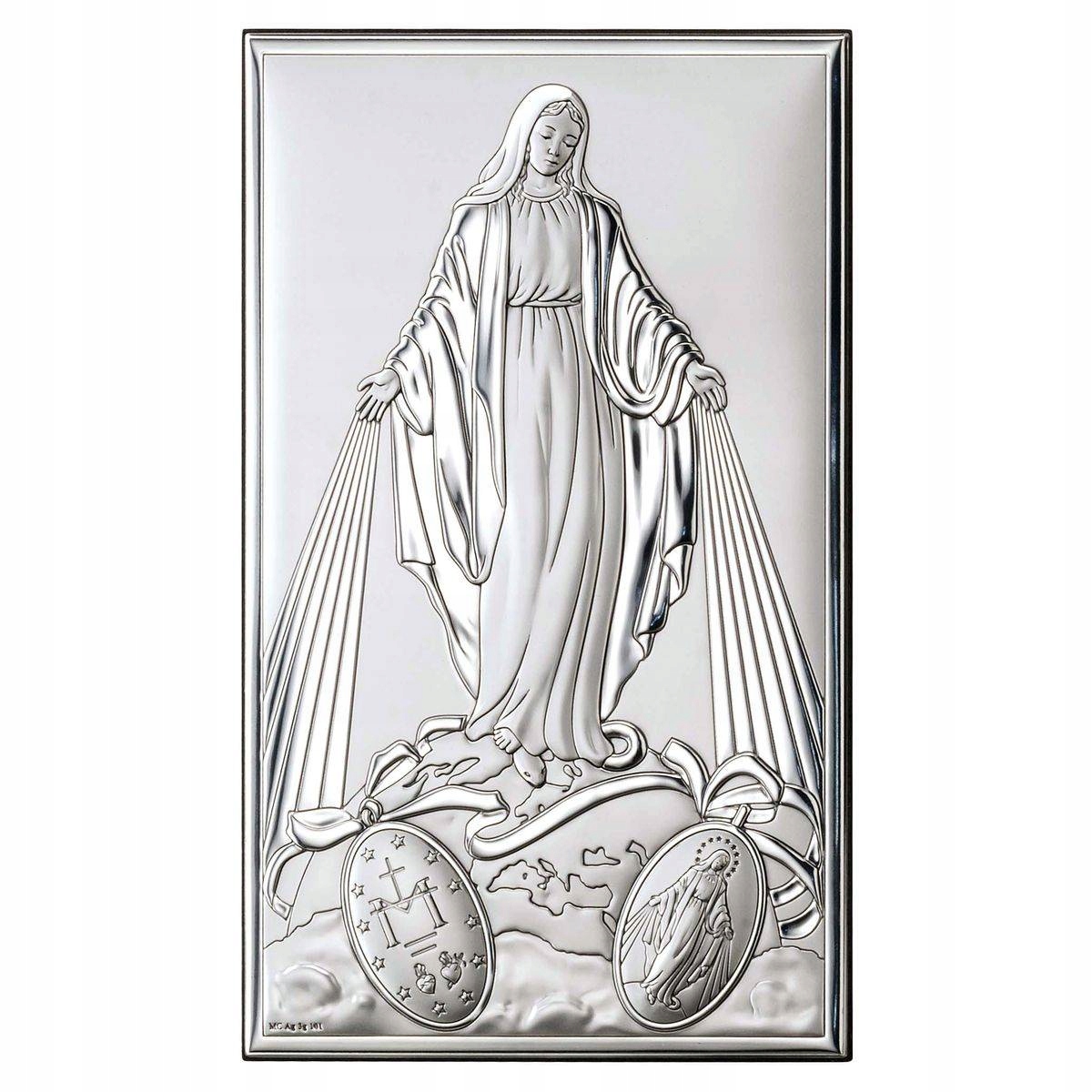 Obraz Matki Bożej Niepokalanej srebrny Rozmiar: 9x15 cm