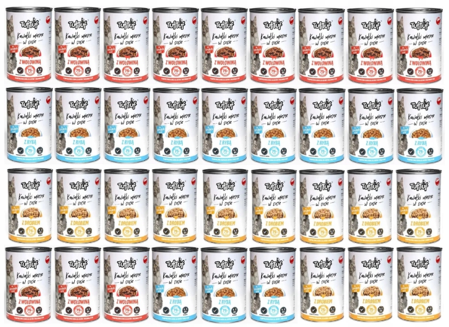 Levně Vlhké Krmivo Pro Kočky 36 x 415 g 75% Masa V Omáčce Tuf Tuf Plechovky 14,94 g