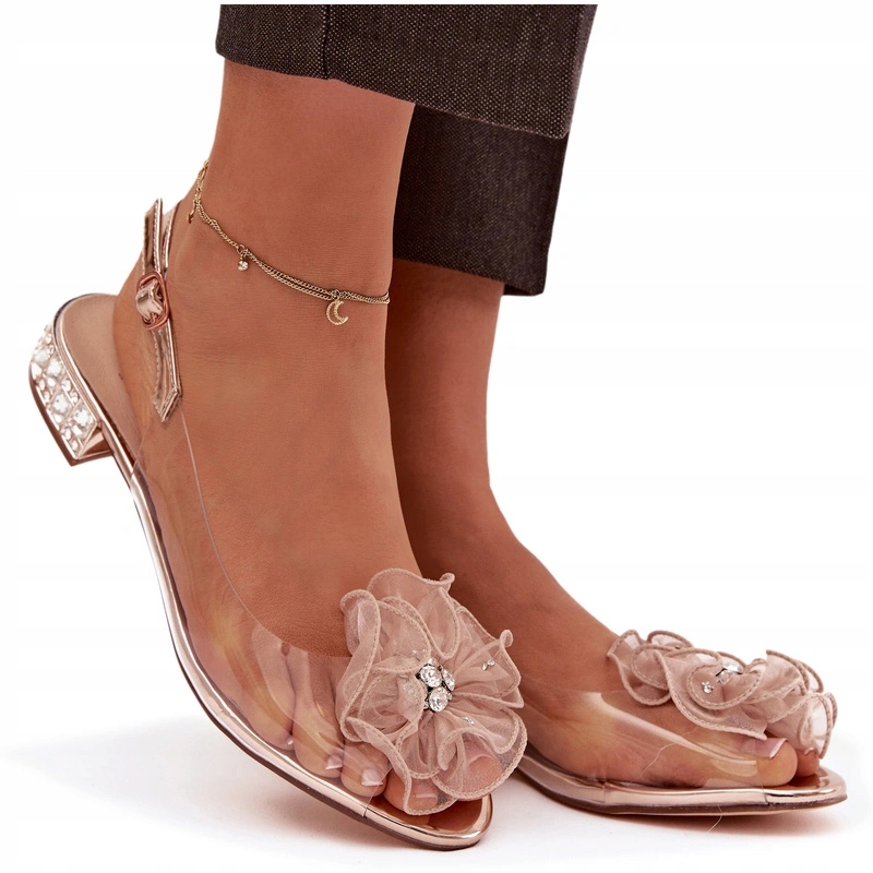 Sandály Transparentní Ozdoba Křišťály D&a MR52-230 Růžové Zlato 38