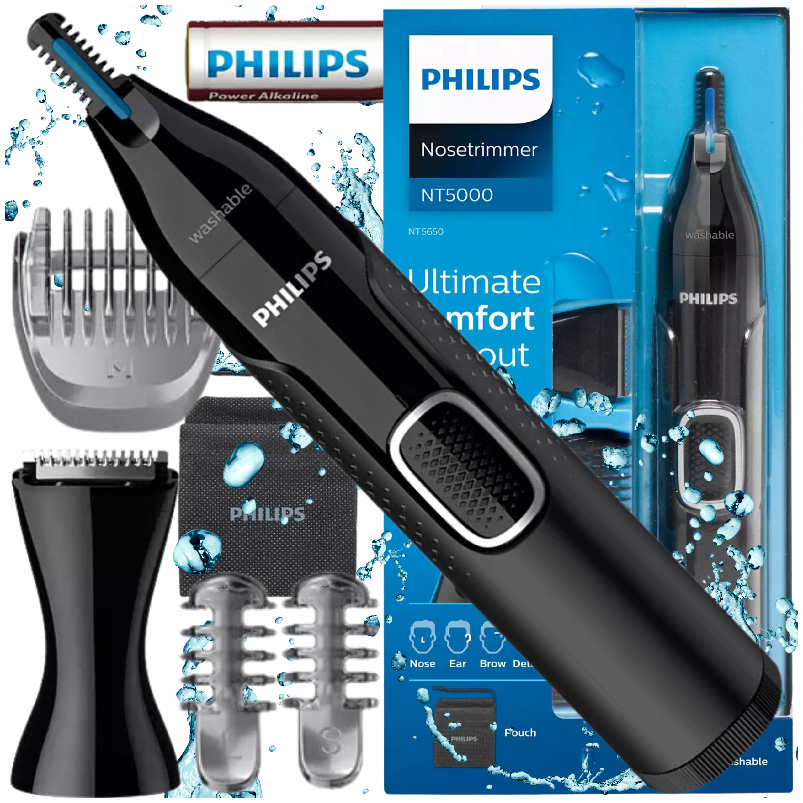 WODOODPORNY TRYMER PHILIPS DO NOSA ZAROSTU USZU BRWI TWARZY WŁOSÓW + ETUI