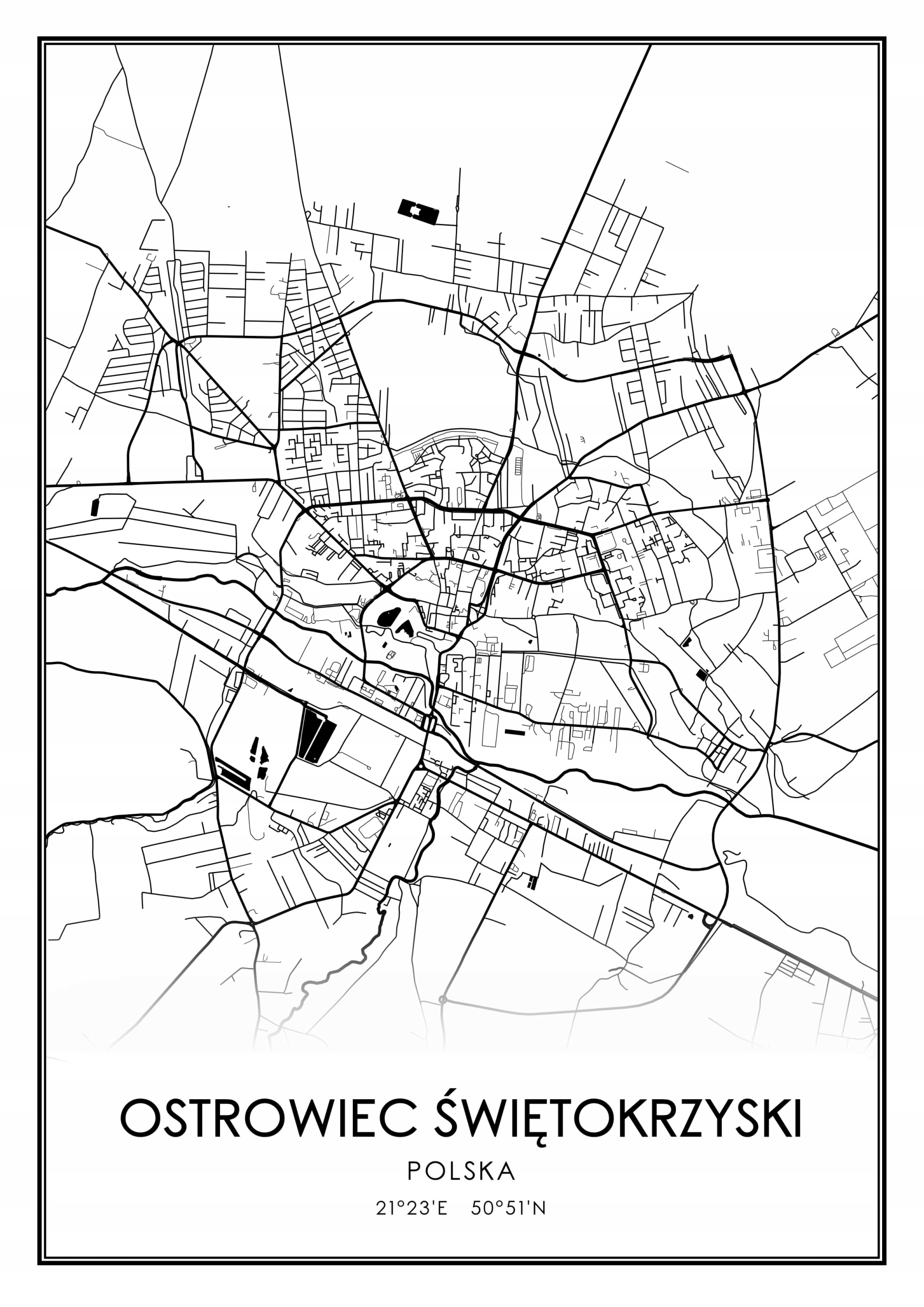 

Mapa plakat Ostrowiec Świętokrzyski rozmiar A3