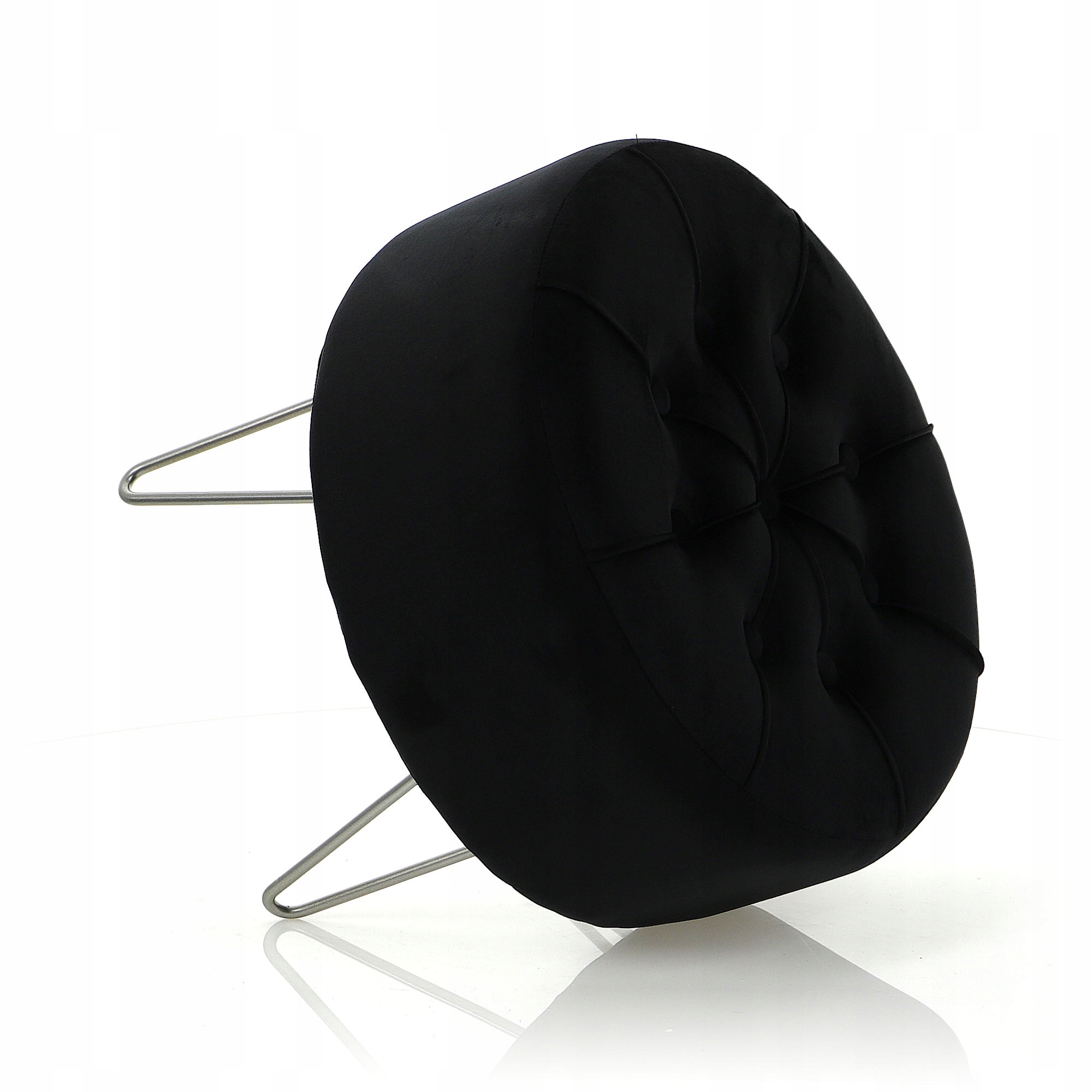 Pufa Welurowa Srebrna Czarna Welur podnóżek 38cm Głębokość mebla 47 cm