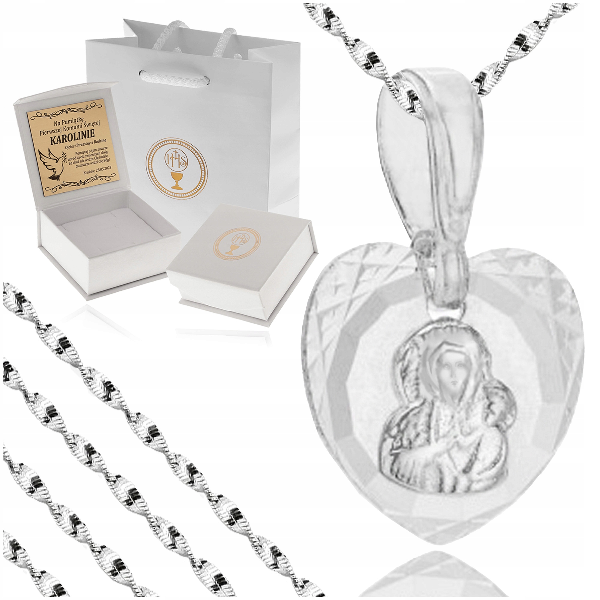 SREBRNY ŁAŃCUSZEK DZIECIĘCY SREBRO 925 + MEDALIK MATKA BOSKA CZĘSTOCHOWSKA