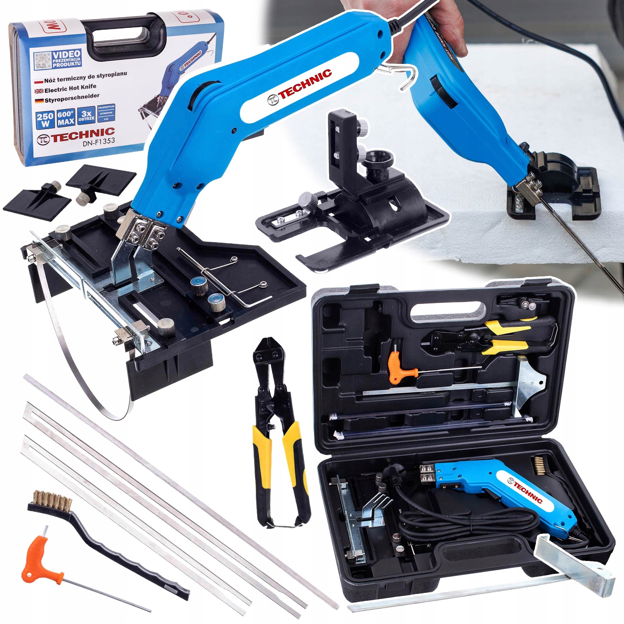 Nůž na polystyren 250 W 3 x čepel úhlová frézka