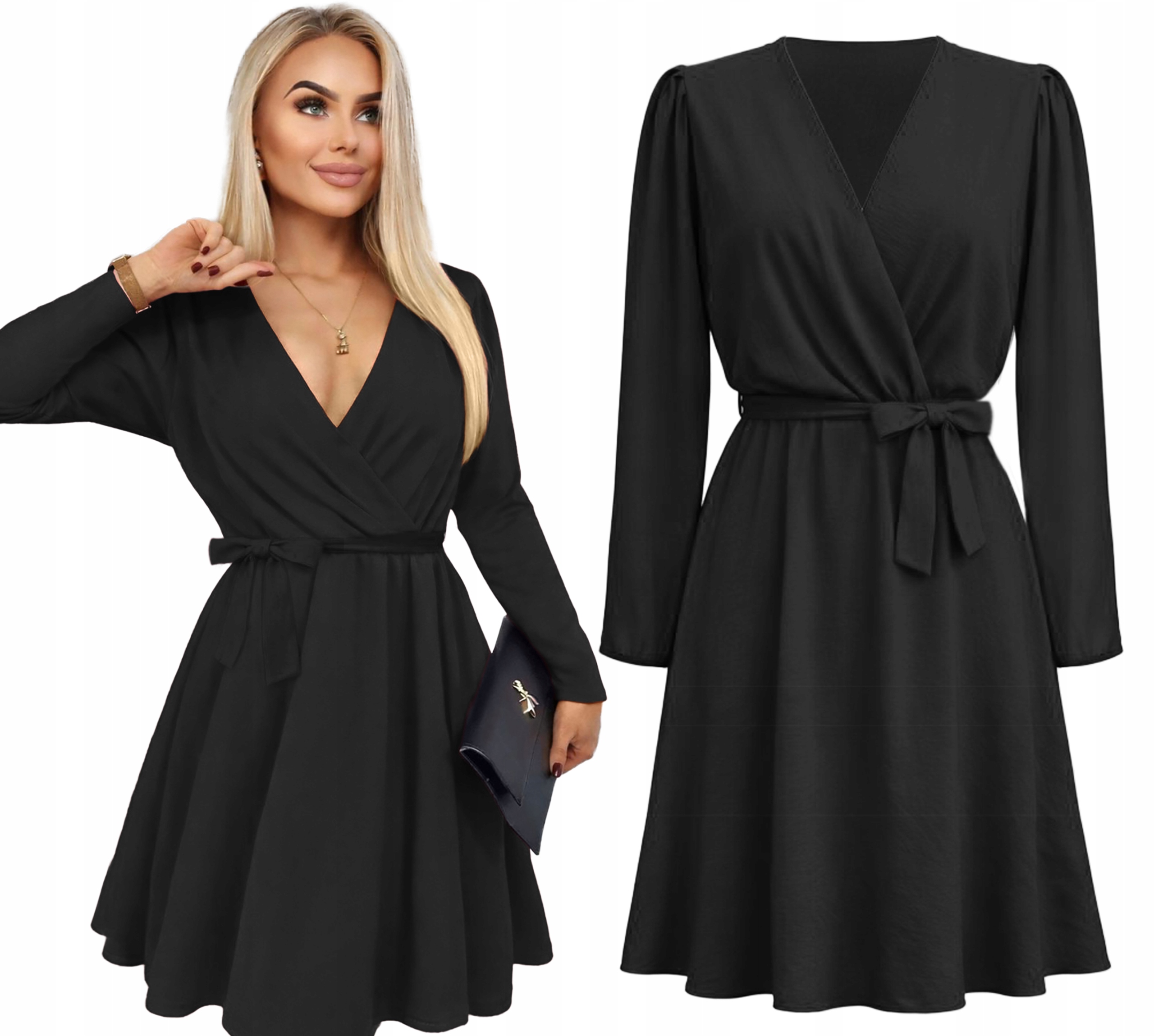 rozkloszowana Sukienka damska dekolt V pasek wesele XL Marlena