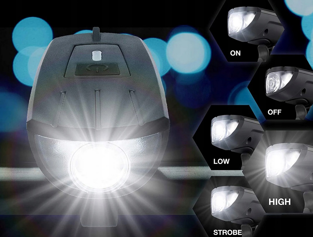 ZESTAW LAMPEK ROWEROWYCH LED PRZÓD TYŁ NA ROWER ŁADOWANIE USB RÓŻNE TRYBY Kolor dominujący czarny