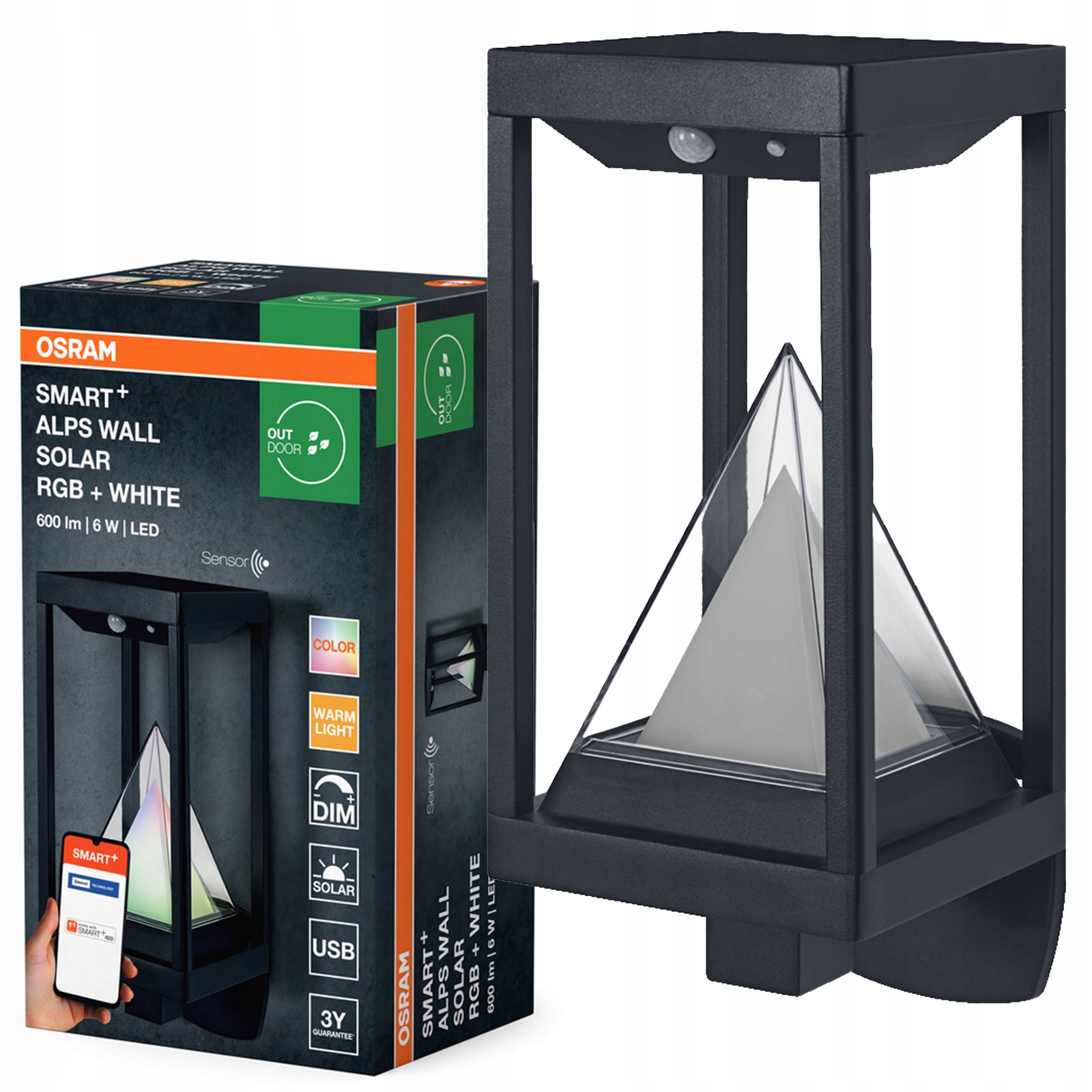 Led záhradné nástenné svietidlo Snímač pohybu súmraku 6W 3000K Rgb Smart+ Bt