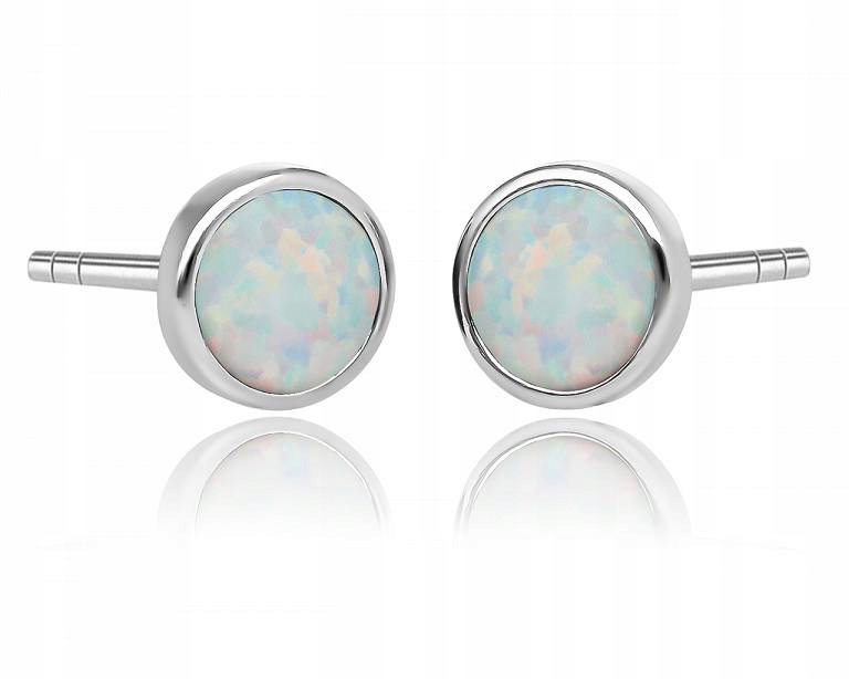 

Kolczyki srebrne opal biały sztyfty okrągłe pr.925