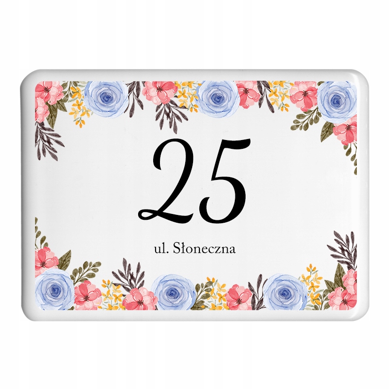 Tabliczka adresowa czerwono-niebieska kwiaty 9x12