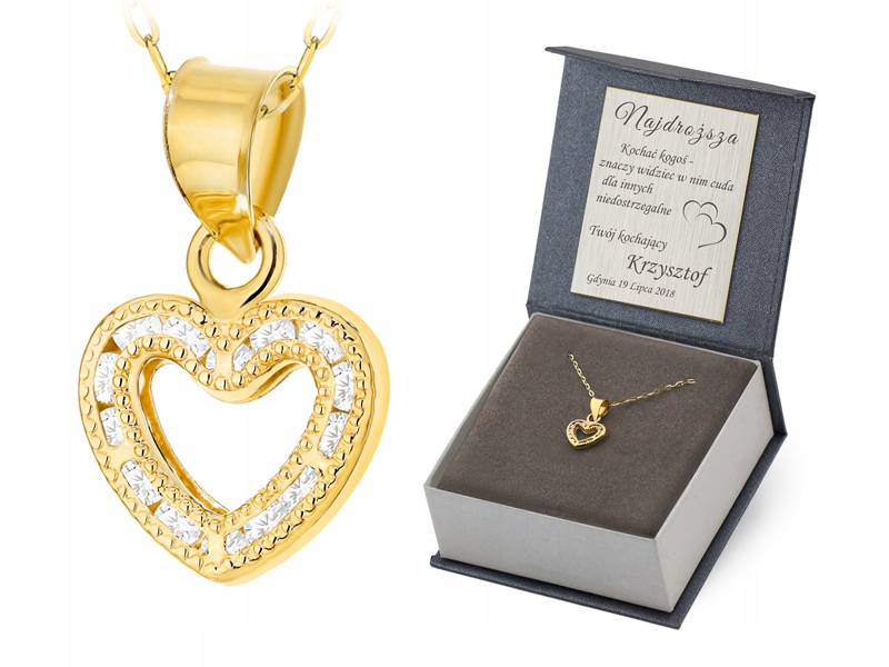 Zlatý Náhrdelník 40 cm pr. 585 Přívěsek Srdce na řetízku Zirkony 14k