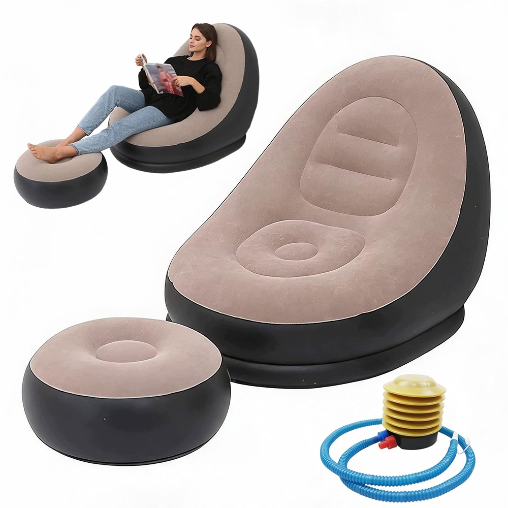 Dmuchana Sofa Welurowa Pvc Z Pompką Nożną Do Salonu I Na Zewnątrz
