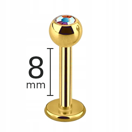 

złoty Labret Z Cyrkonią Ab St 316L 1,2/8/3mm