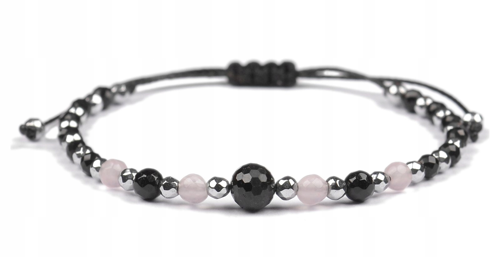 Bransoletka celebrytka czarny Turmalin Kwarc Różowy Hematyt ochrona miłość