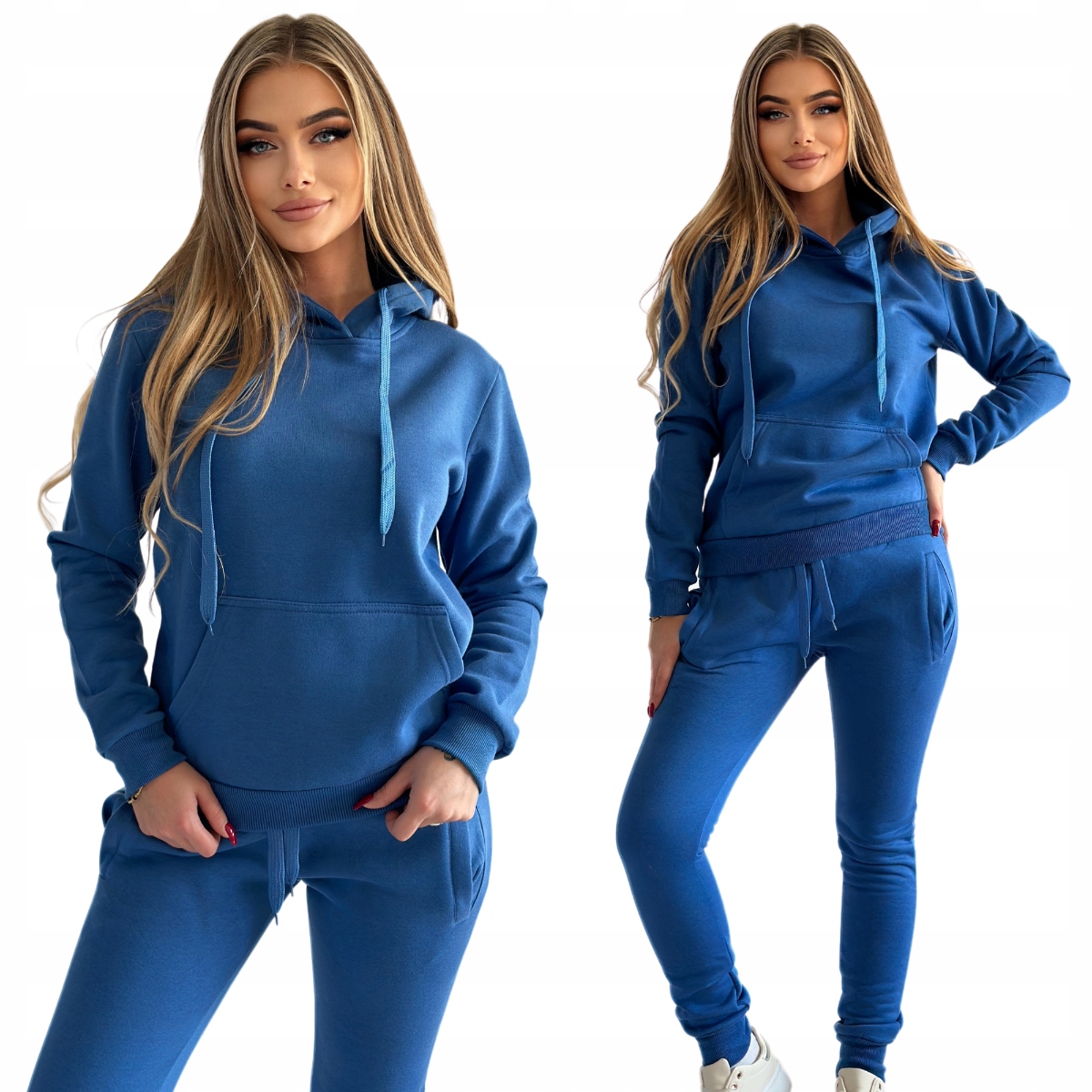 Komplet Damski Dresowy Niebieski Z Kapturem Ciepły I L