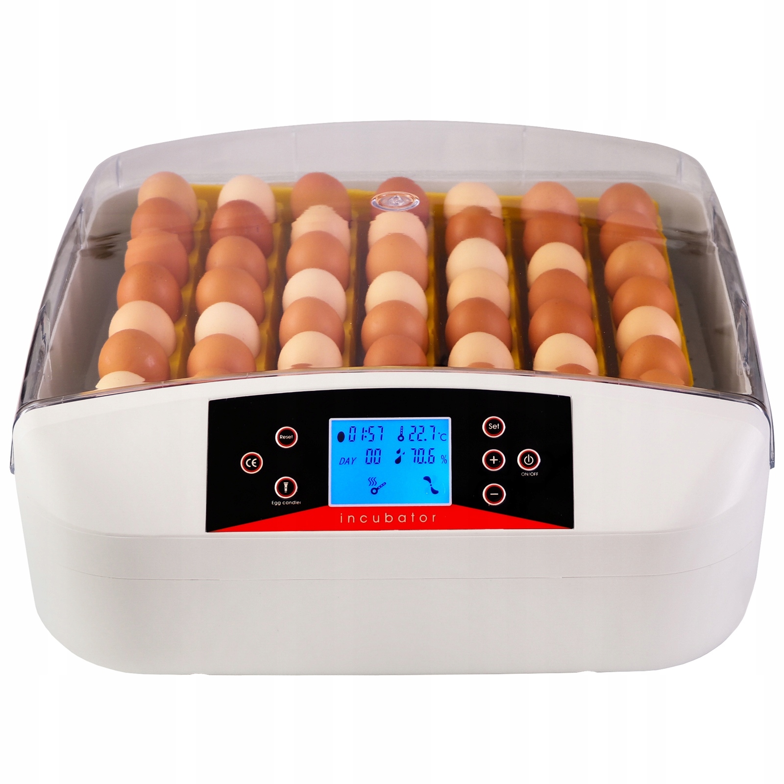 HFM BRUTEREI INKUBATOR Z TERMOSTATEM NA 56 JAJ ŚWIETNA JAKOŚĆ DUŻE JAJA Waga produktu z opakowaniem jednostkowym 4 kg