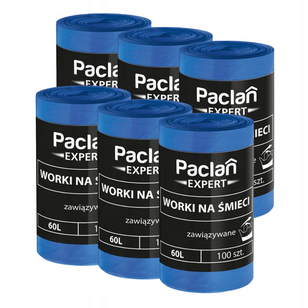 Zestaw Paclan Expert Worki Na Śmieci 60L 6x100 Szt. Zawiązywane Wytrzymałe