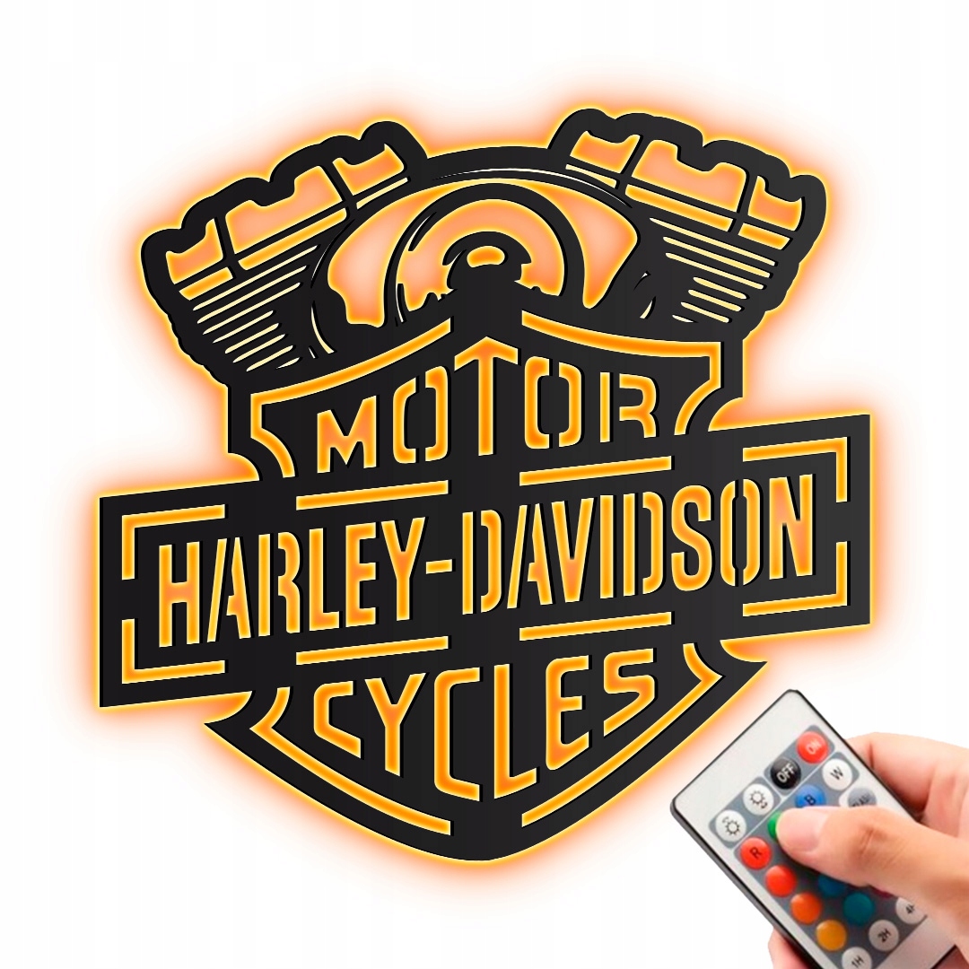 Harley Davidson logo Obraz Drewniany XL Lampka Nocna Led +Pilot Rgb