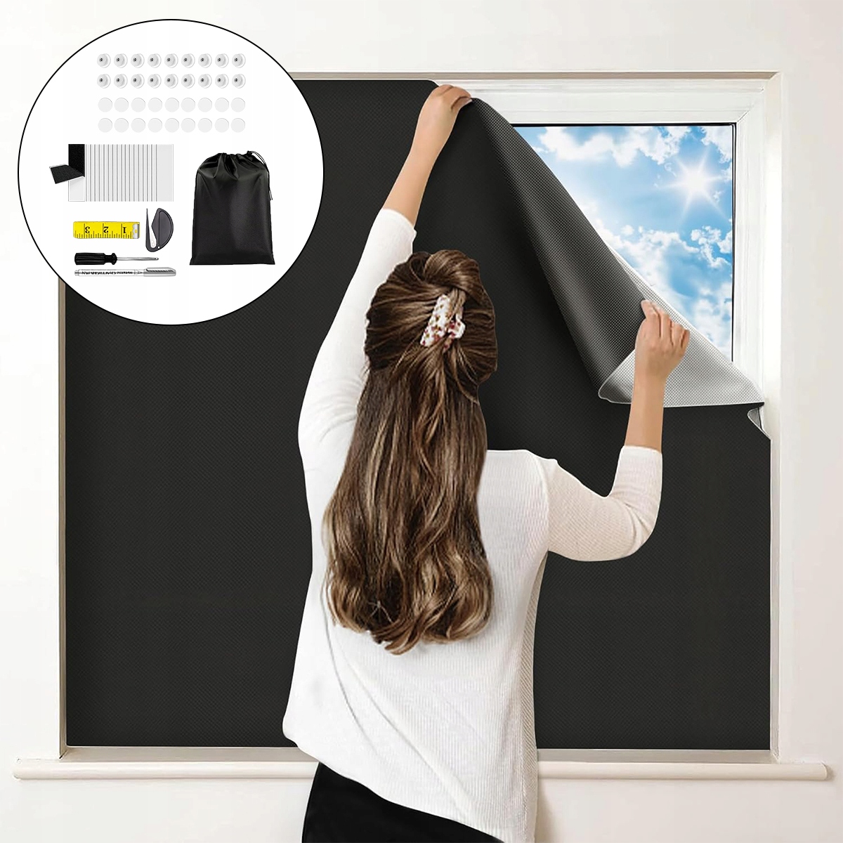 Roleta Zaciemniająca folia do Okien na +rzepy 200x145cm +torba Przyciemnia