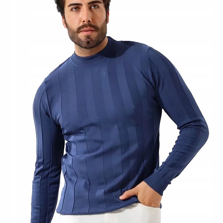 Pánský lehký svetr Pologolf Vlna Košile Elastický Pruhovaný