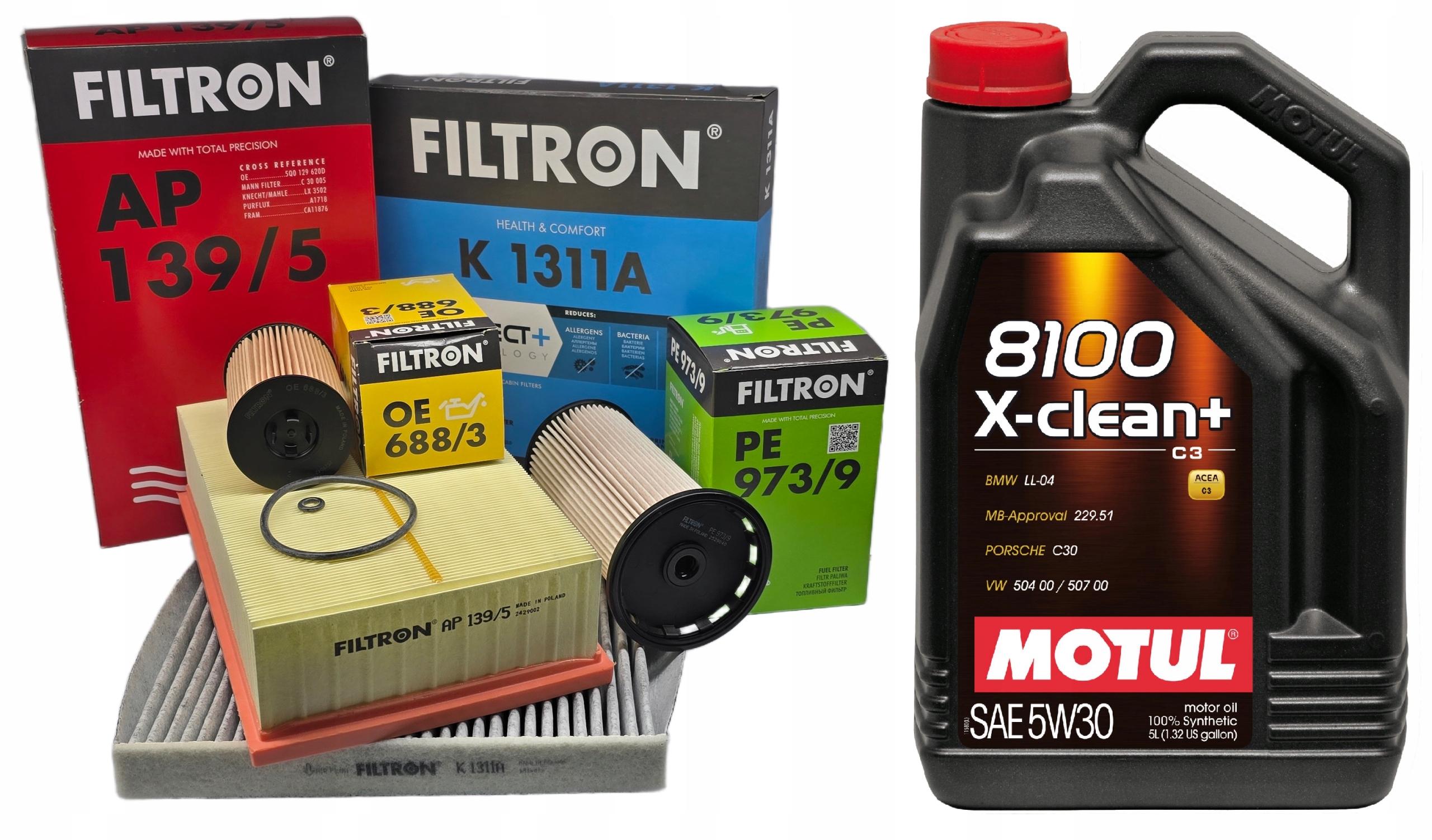 Sada filtrů Filtron Audi Vw Škoda Seat 1.6 2.0 Tdi olej Motul 5W30 5L