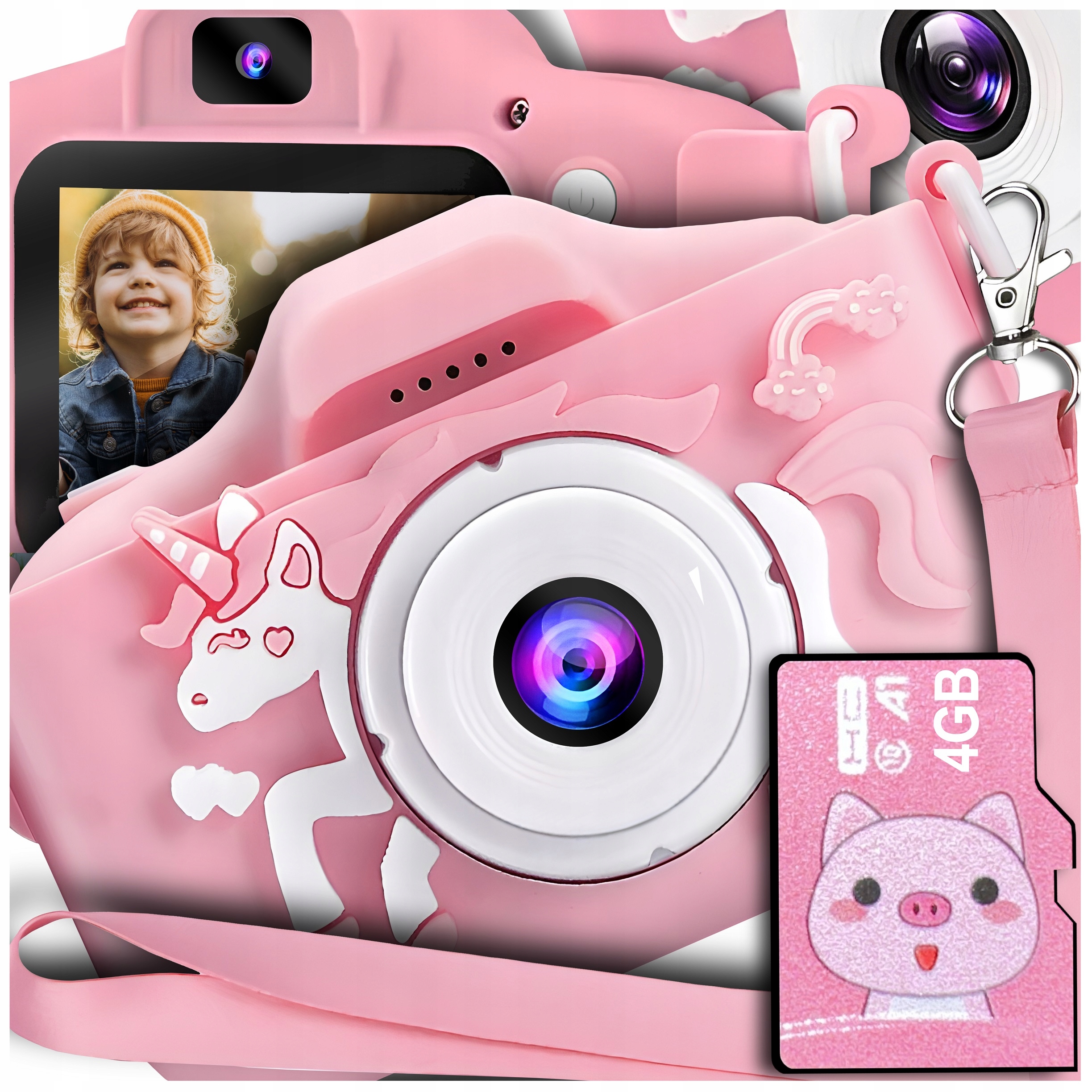 Aparat Cyfrowy Dla Dzieci Dziecka Fotograficzny Jednorożec Karta 4GB