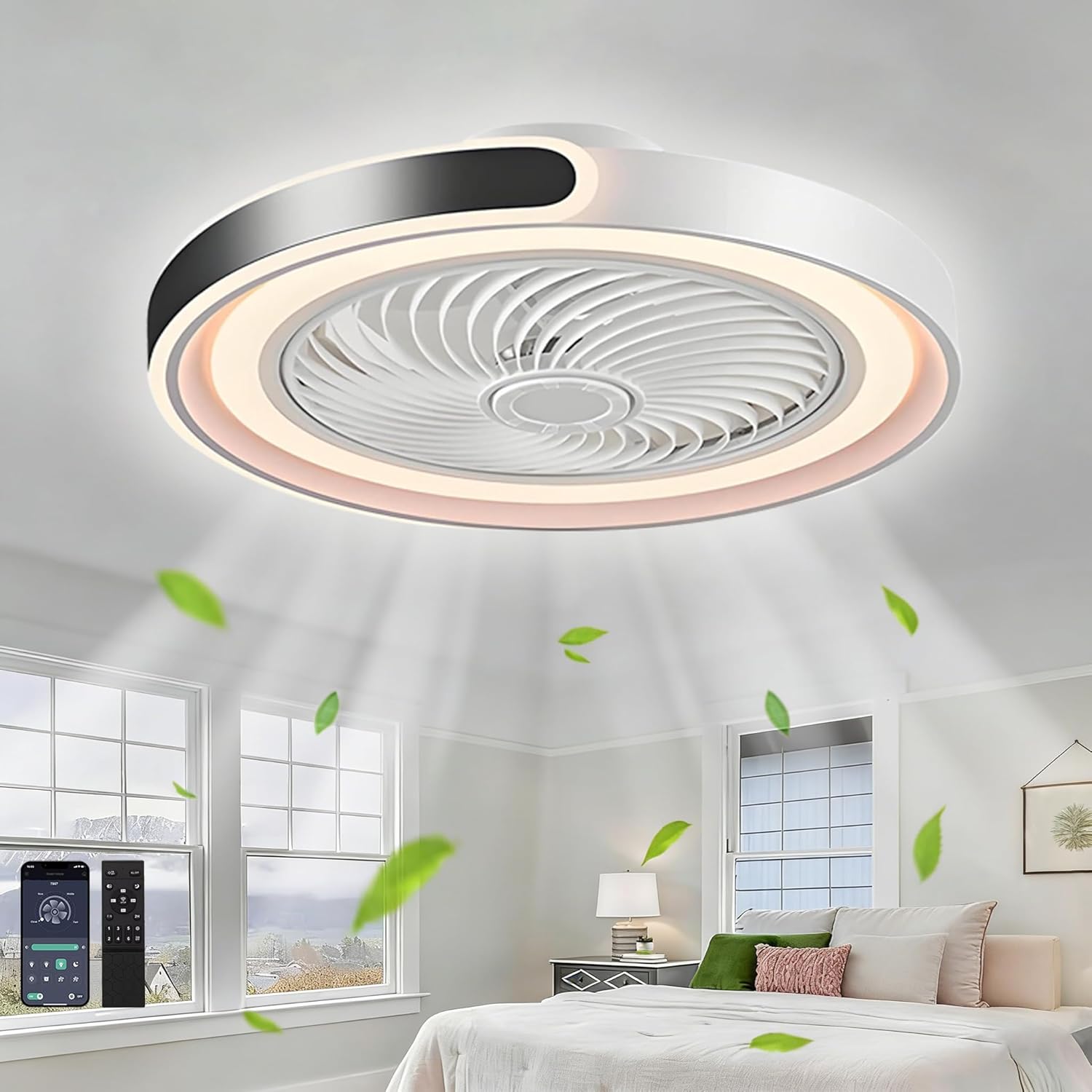 Stropný ventilátor s tichým osvetlením 70 W s diaľkovým ovládaním, časovač, biely
