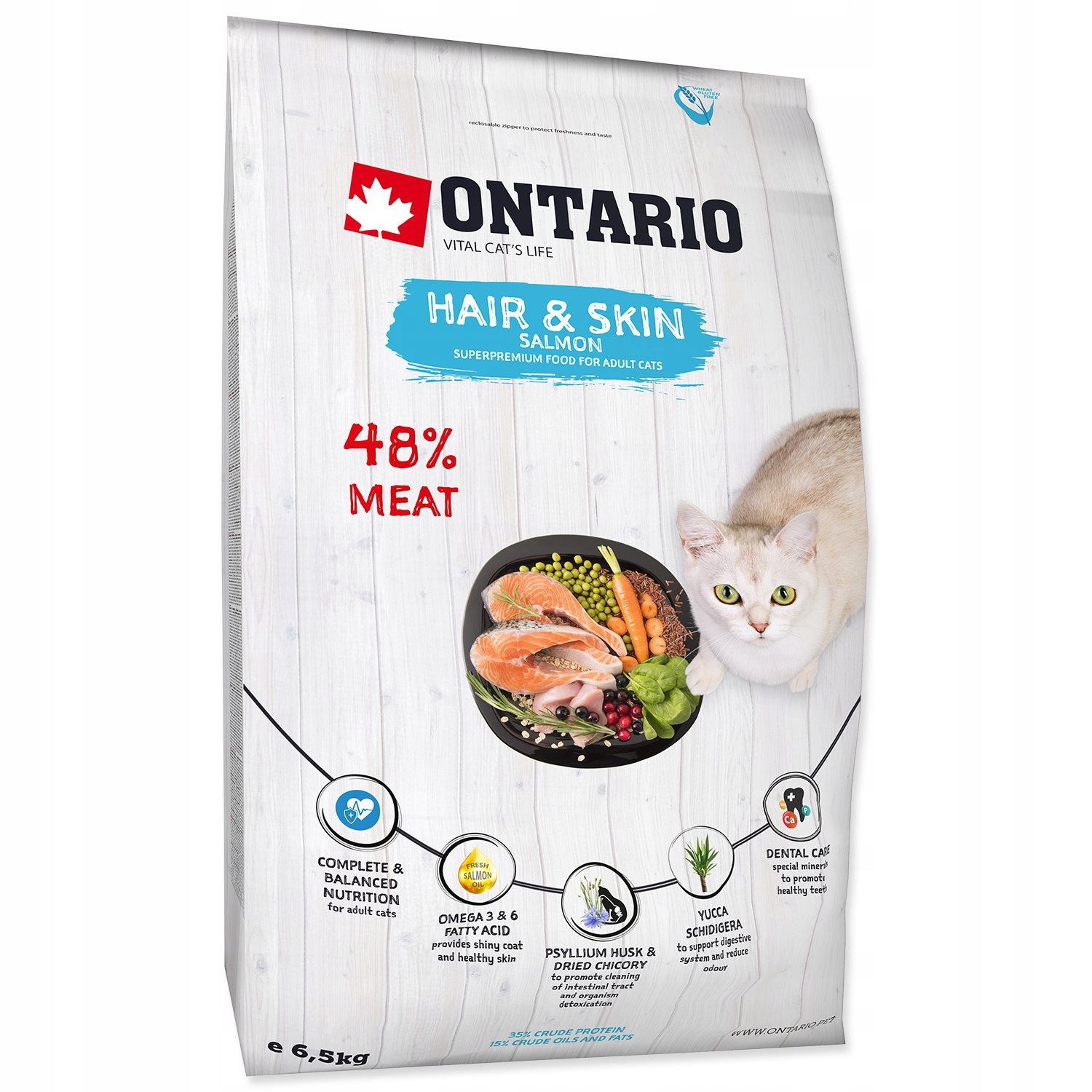 Levně Krmivo Ontario Cat Hair & Skin 6,5kg