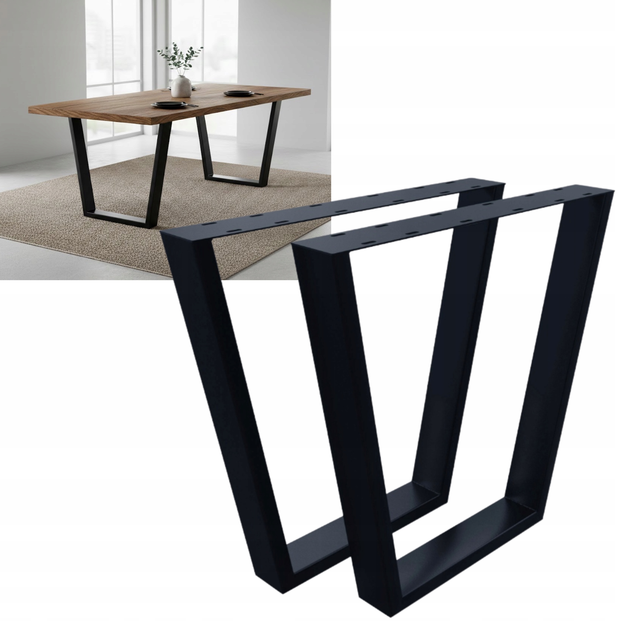 2x Nábytková Noha Černá Loft Noha Na Stůl Lavičky Skříňky Noha Stolová H70CM