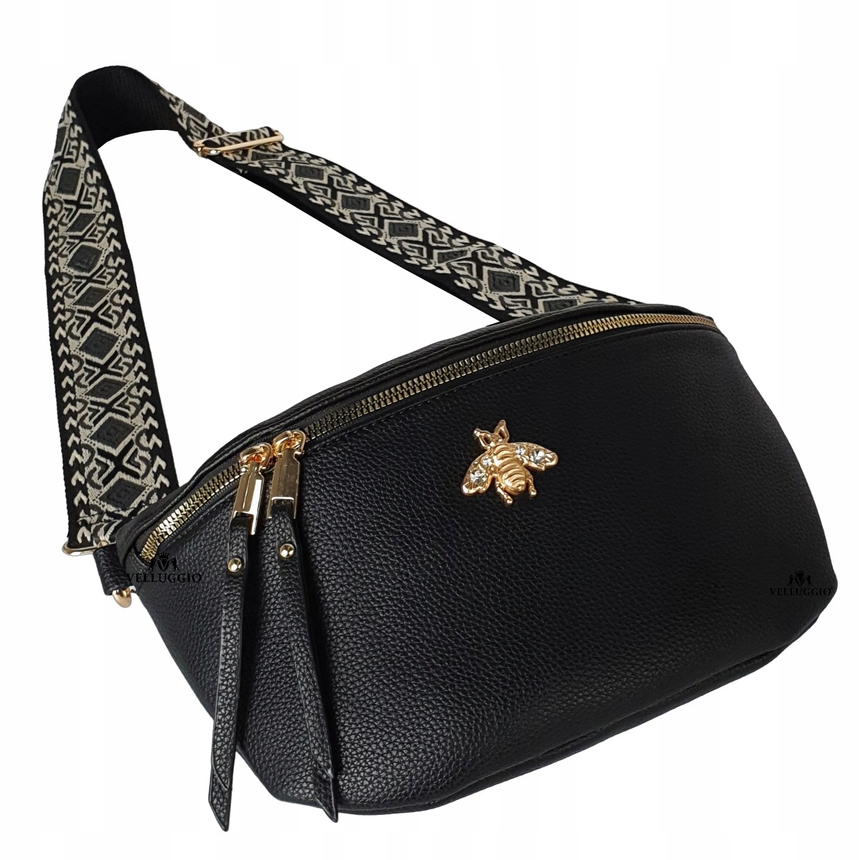 LISTONOSZKA TOREBKA DAMSKA NERKA SASZETKA NA PASKU PSZCZÓŁKA MUSZKA Kolor czarny