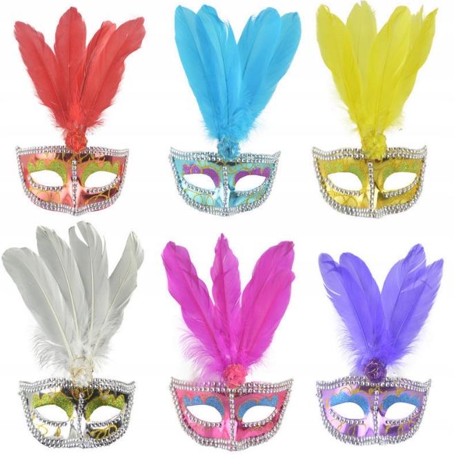 Maska na oczy weneckie WENECKA pióra Fotobudka Karnawał sylwester- 6 sztuk