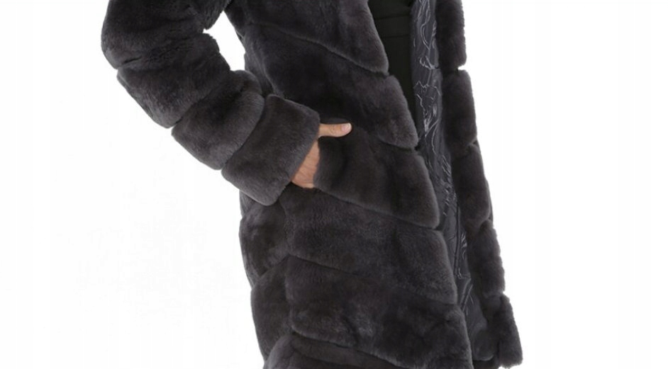 Piękny Płaszcz Futro naturalne z Królika Rex 38 M Długość przed kolana